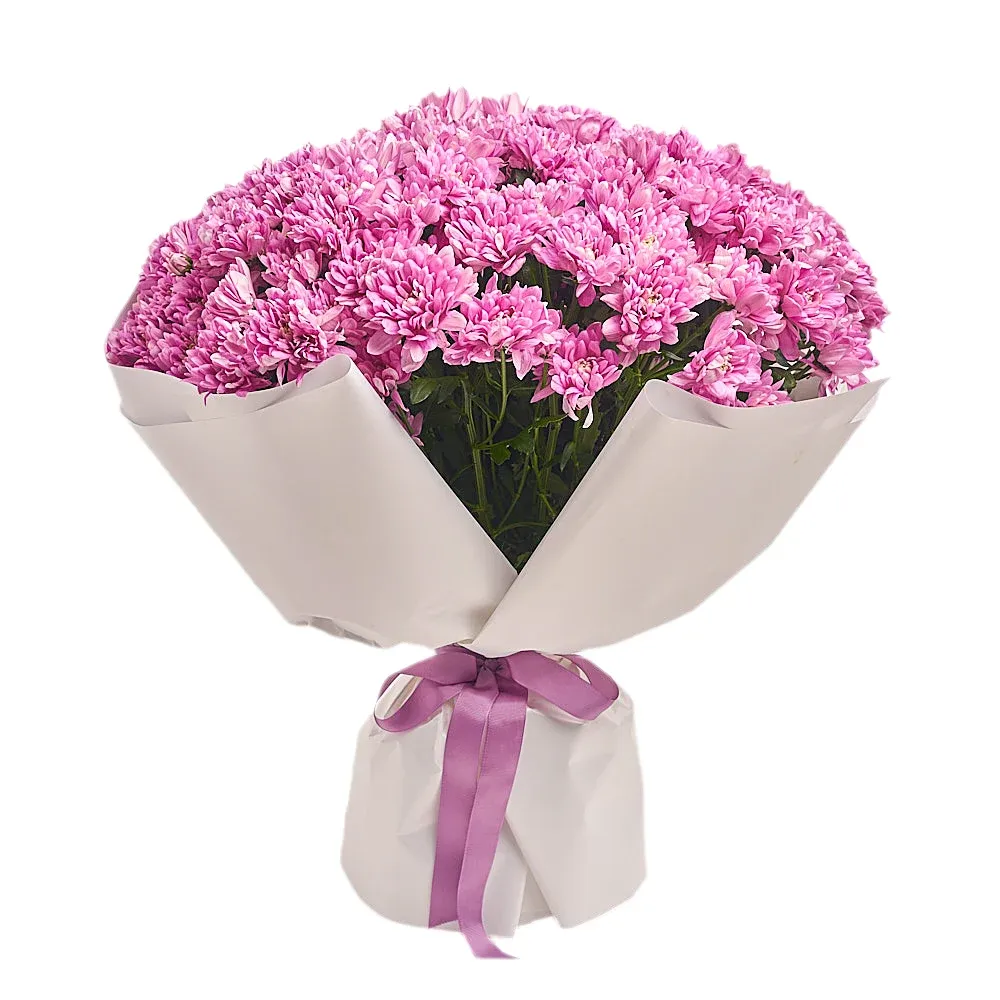 Букет из 25 ярко-розовых хризантем